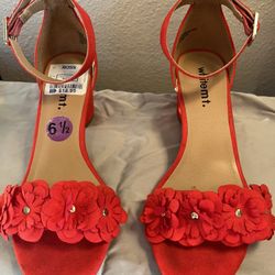 $14 New Red Open Toe Block Heels