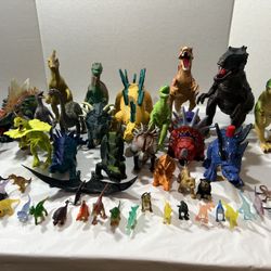 Lot Around 45 Random Dinosaur  Figures, Mixed Species, sizes, colors