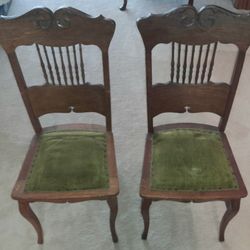 2 Antique Wood Dining Chairs 