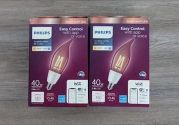 Philips Smart Wi-Fi LED 40-W BA11 Filament Light Bulb, Dimmable, E12 Candelabra Base (2-Pack)