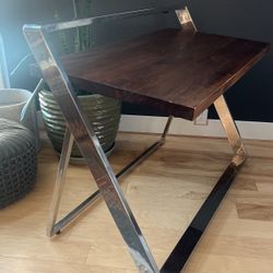 Solid Walnut And Chrome Desk 