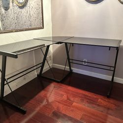 51" L-Shaped Modern Glass Corner Computer Desk - Black