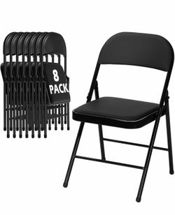 Brand New Set of 8 Black Padded Folding Chairs – Vinyl Cushioned