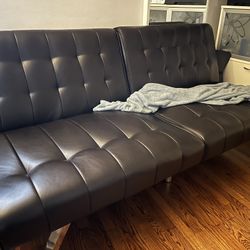 Black Faux Leather Couch  Futon 