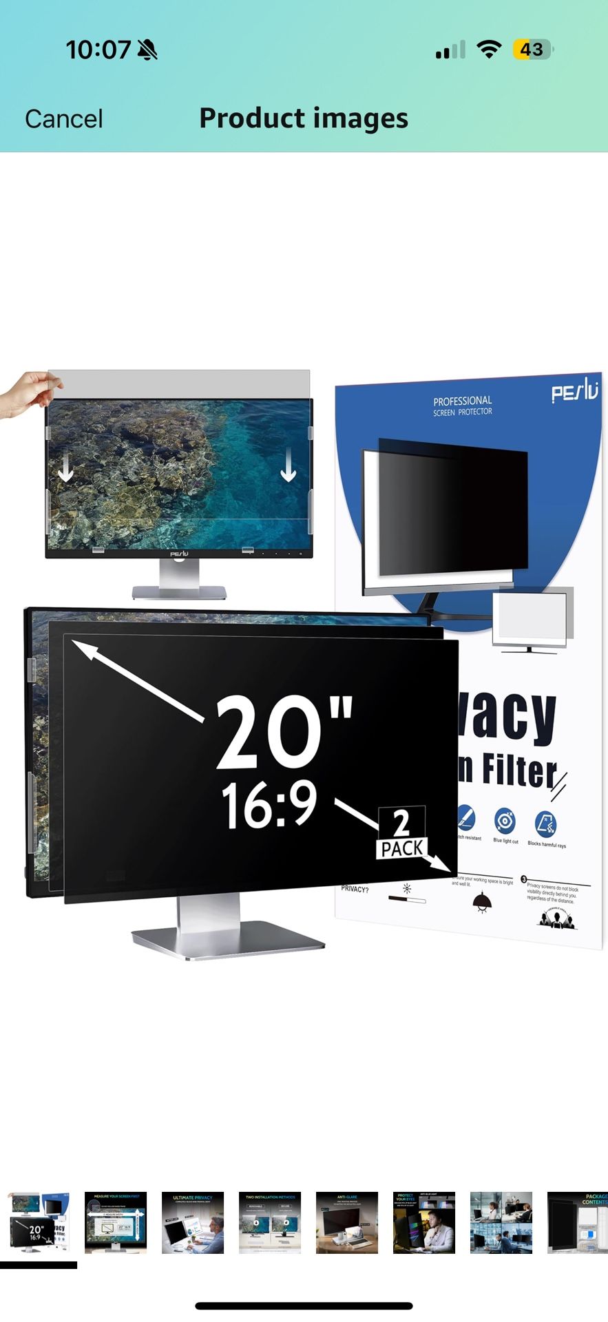 2 Pack of 20" (16:9 Aspect Ratio) Privacy Screen for Computer Monitor w/ Kit