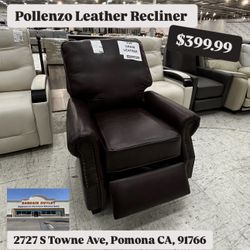 Pollenzo Leather Recliner In Brown 