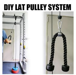 Tricep Rope 27 inches Black Color Fitness Attachment Cable Machine Pulldown Heavy Duty Coated Nylon Rope with Solid Rubber Ends