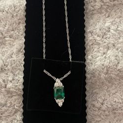 Stauer Silver CZ and Emerald Necklace 