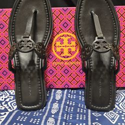 Tory Burch Miller Tiny Thong Black Sandals Size 7