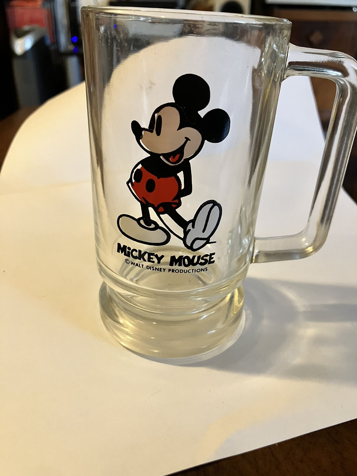 Vintage Walt Disney Productions Mickey Mouse Clear Glass Beer Mug/Stein