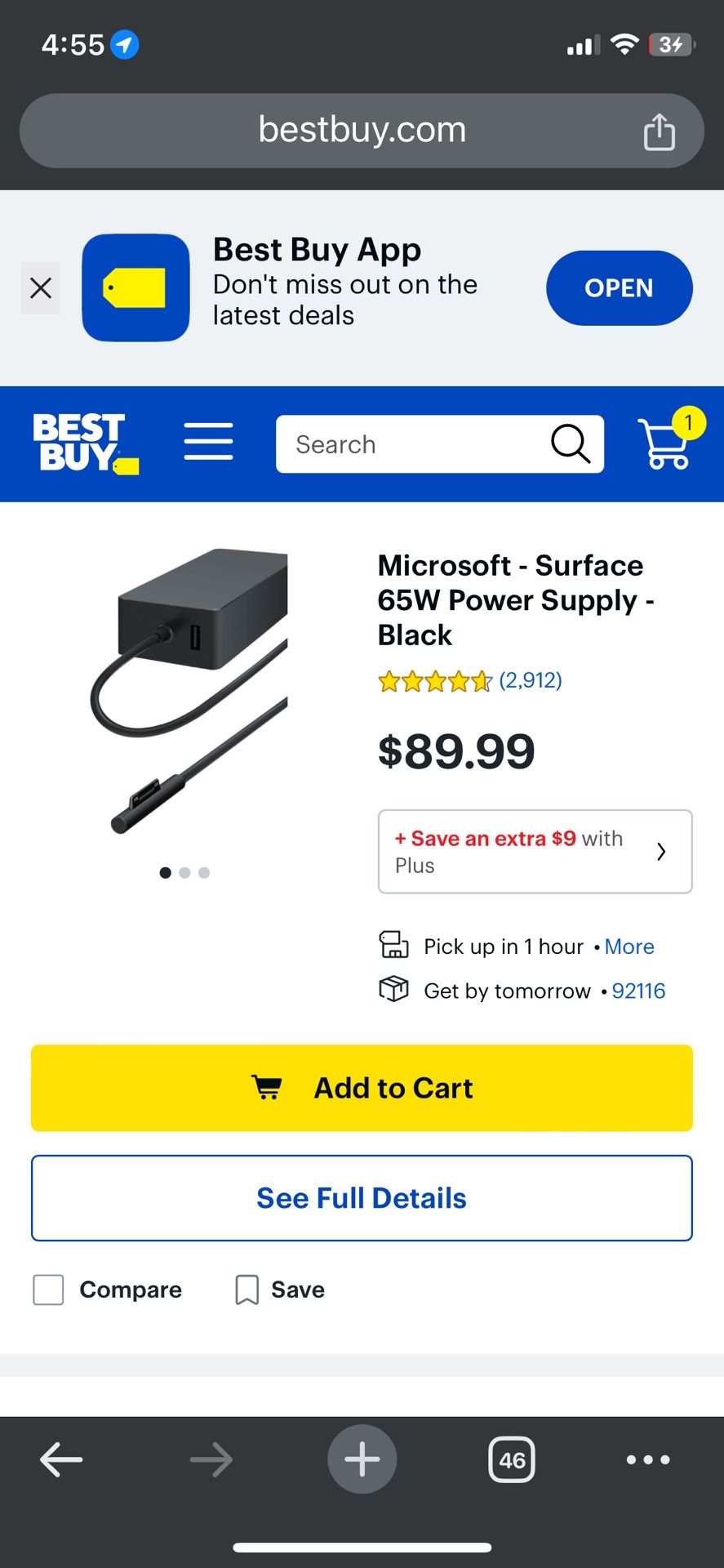 OEM Microsoft 65w Surface Laptop Charger