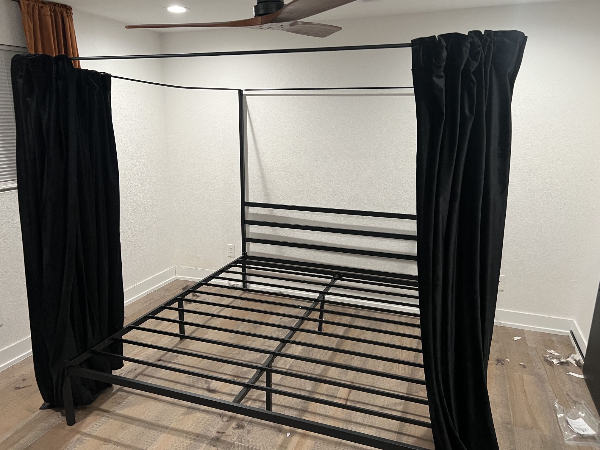 king size canopy black metal bed frame with mattress support