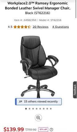 Workplace2.0™ Ramsey Ergonomic Bonded Leather Swivel Manager Chair, Black (ST62216)