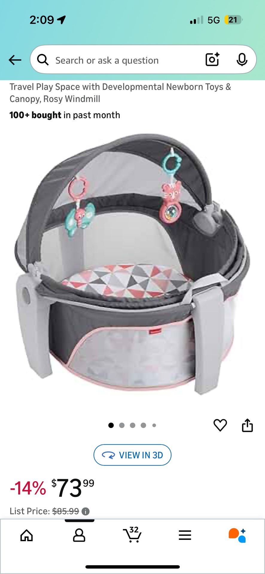 NEW! FISHER PRICE Portable Outdoor Bassinet With Shade/canopy