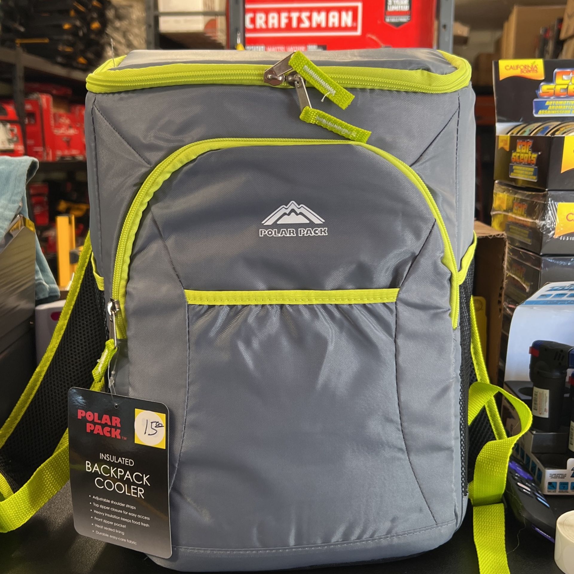 Polar Pack Insulated BackPack Cooler ( Grey/ Lime Green)