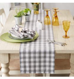 Gray White Checkers Table Runner