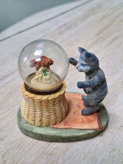 Cat Fascinated With Goldfish Figurine