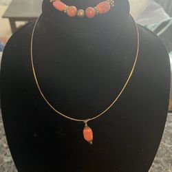 Handmade Pink bead  16 Inch Necklace and 7 Inch Bracelet 