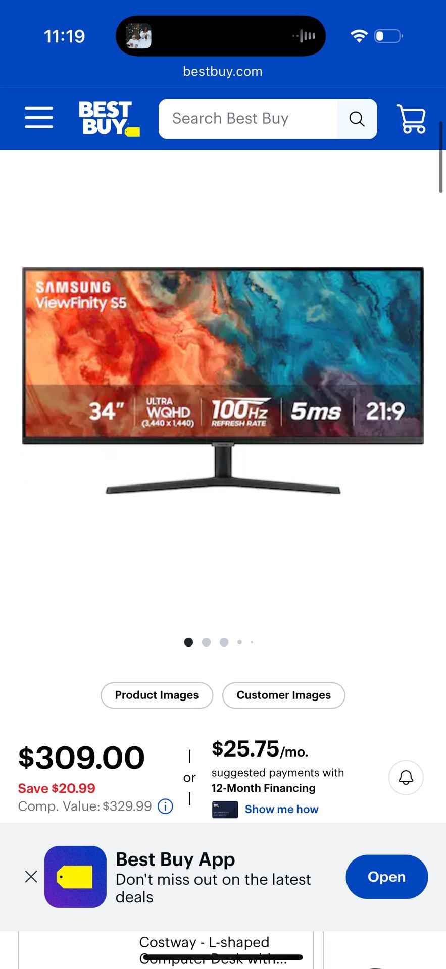 Samsung - 34” ViewFinity S5 Ultrawide QHD 100Hz AMD FreeSync Monitor with HDR10 (DisplayPort, HDMI) - Black