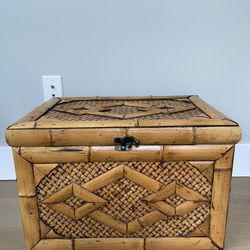Vintage Chinese bamboo and rattan storage trunk