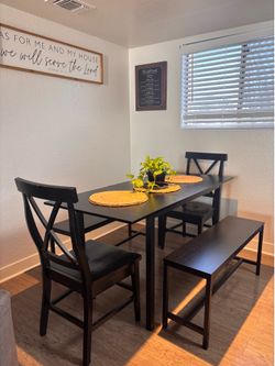 Modern Black Dining Set w/ Bench & Chairs  Minimalist Style