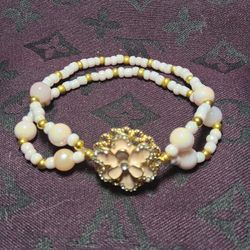 Gold-plated Flower Charm Bracelet Hand Made Beaded Jewelry 