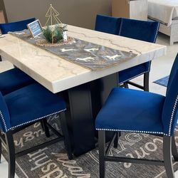 Finley Blue - (GENUINE MARBLE) Table & 6-Chairs❤️✨ we have delivery🚛👍🏻 today $49 down Price: $1149