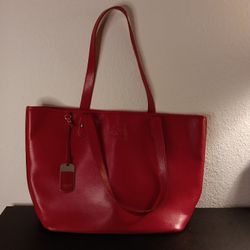 STUNNING NEW Ralph Lauren Red Saffiano Leather 18" Shoulder Tote Bag.

