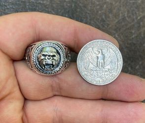 Real 925 Sterling Silver Mens Plain Gorilla Monkey Ape Ring Sz 11
