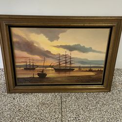Vintage Ship Oil Painting