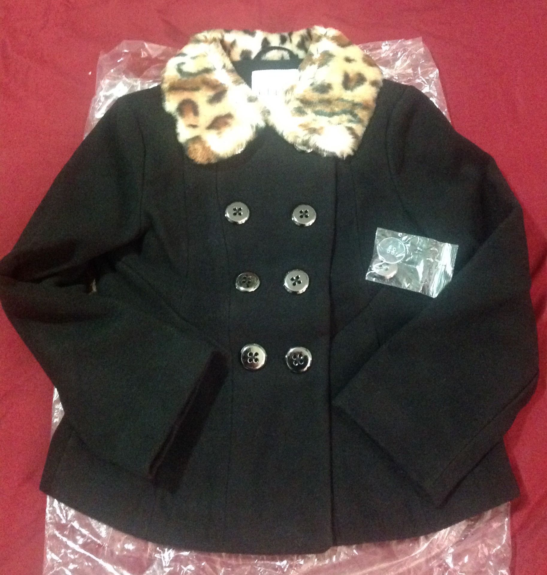 Kimball Kids! Girls' Wool Jacket with Faux Fur Leopard Trim. Size XS. Brand NEW