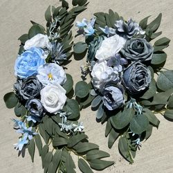 White & Blue  Welcome Sign Garland With Roses, Peonies and Eucalyptus 