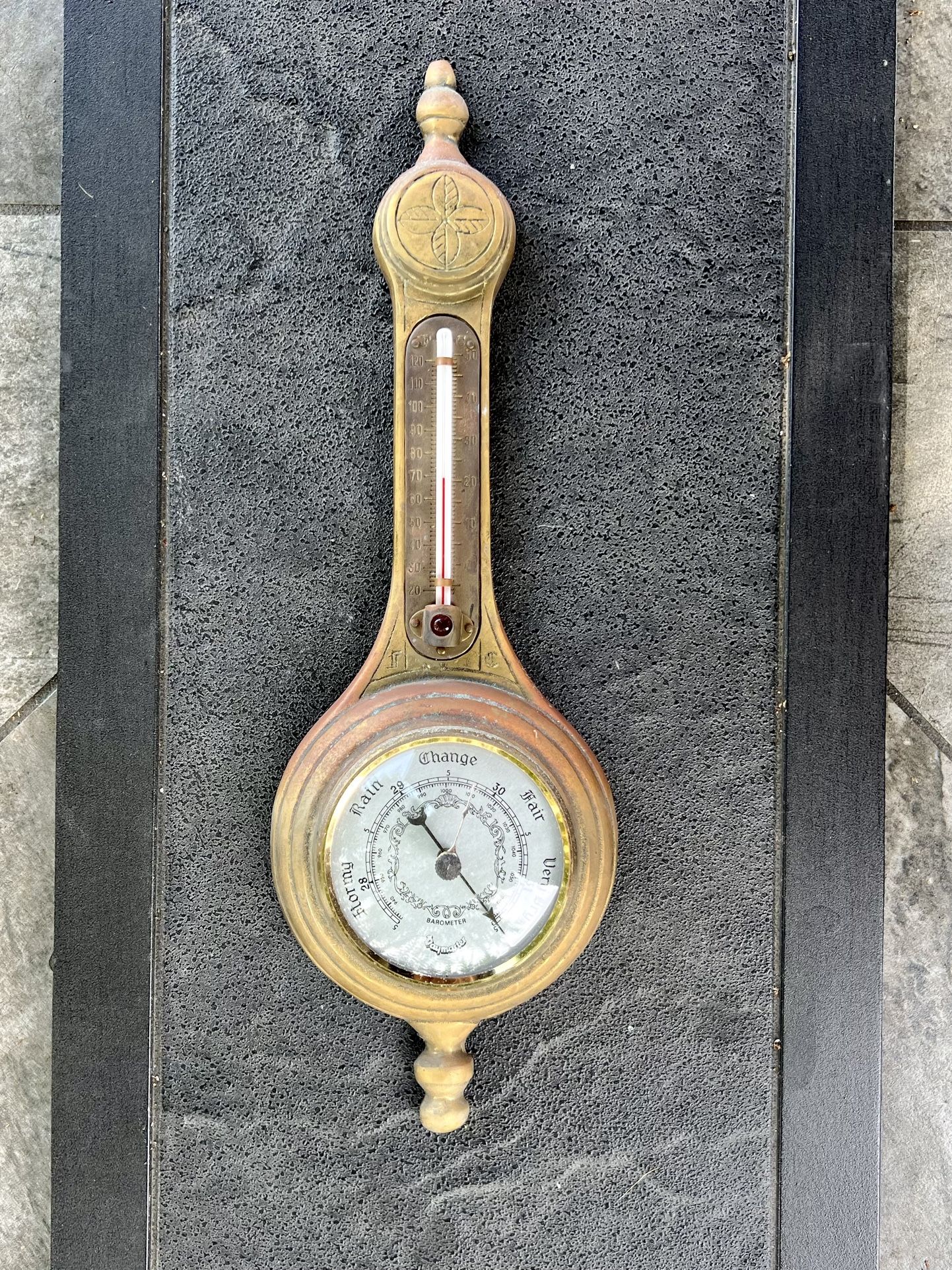 Vintage Brass Thermometer Barometer Daymaster Banjo Weather Station