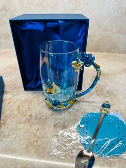 New Tea/Coffee Mug Handmade Rose Flower Blue