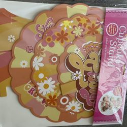 3 Tier Groovy Hippie Cupcake Stand Party Decorations Retro Hippie Boho Cupcake Holder Daisy Flower Groovy Rainbow Dessert Tower for Teens Adults