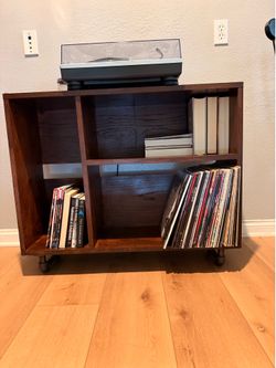 Handmade Industrial Record Console / Turntable Stand - Wood + Pipe Legs