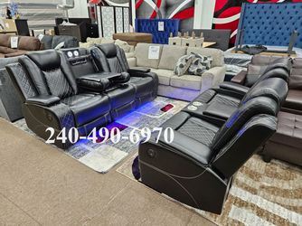 No interest 12 months black electric recliner special 2pc sofa loveseat set