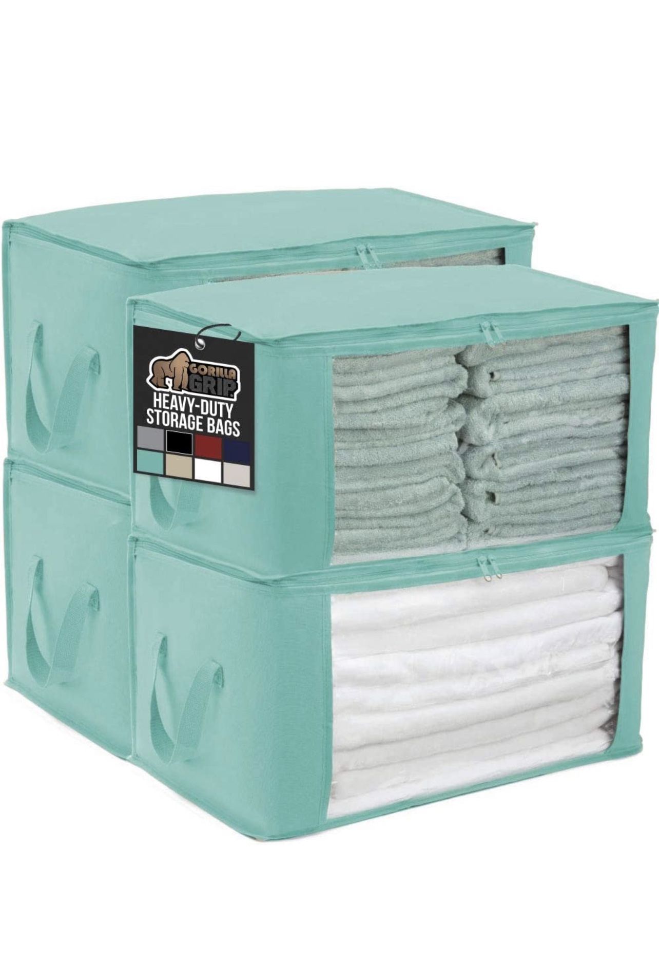 Gorilla Grip Large Capacity 4 Pack Clothes Storage Bag Organizer 90L, Reinforced Handles, Thick Fabric for Blankets Bedding Clothing, Foldable Zipper