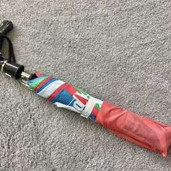 1980s UNUSED Belmont Racetrack Multi-color Umbrella Horse Racing Souvenir Black Horse Head Handle