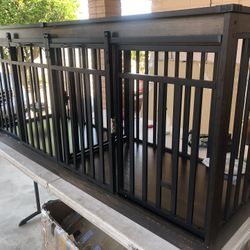 Heavy Duty Double Dog Crate TV Stand for 2 XL Dogs. 71” Long. Cast iron and wood