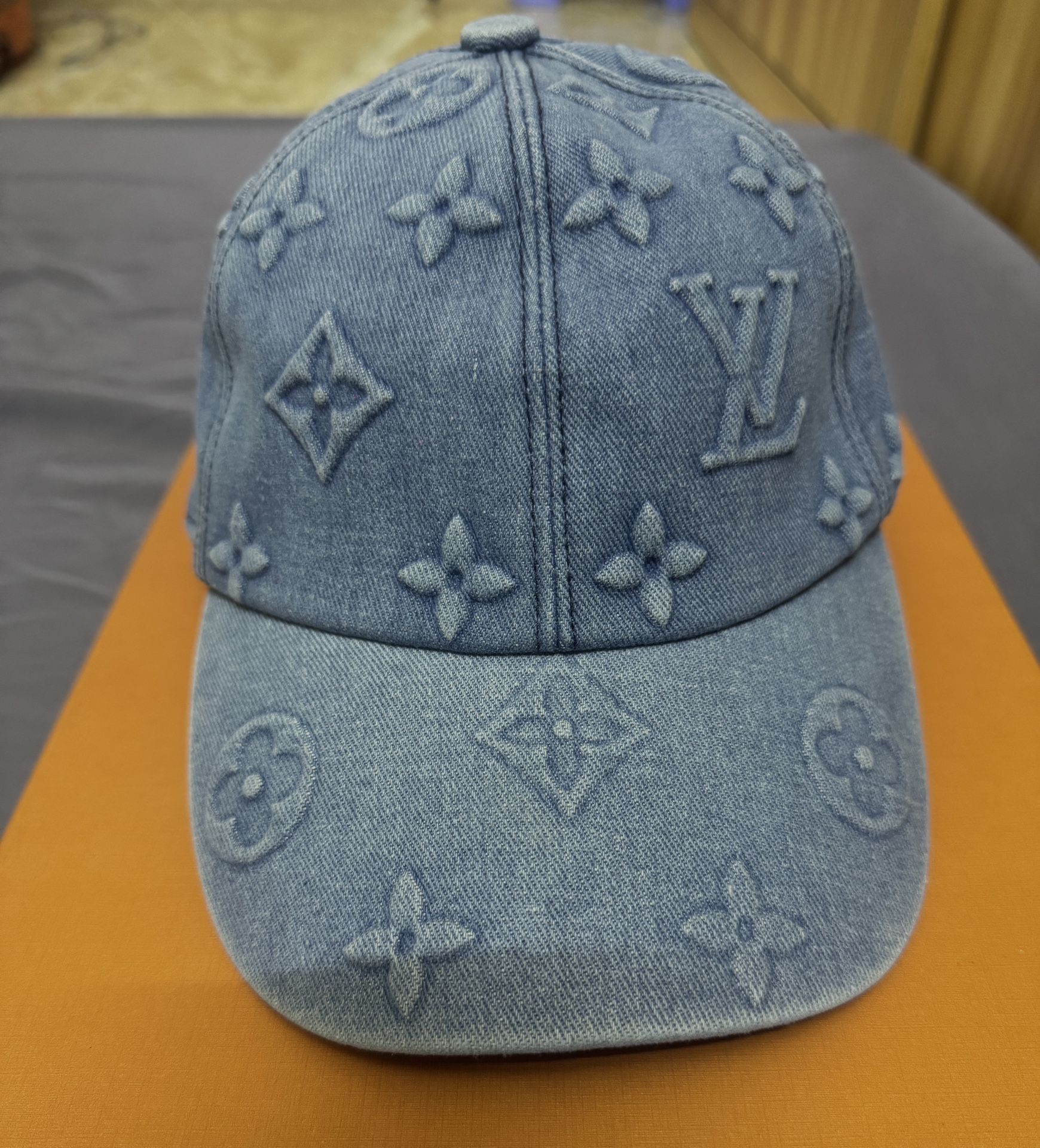 Custom Made HK LV Embossed Monogram Jacquard Denim Canvas Cap Hat