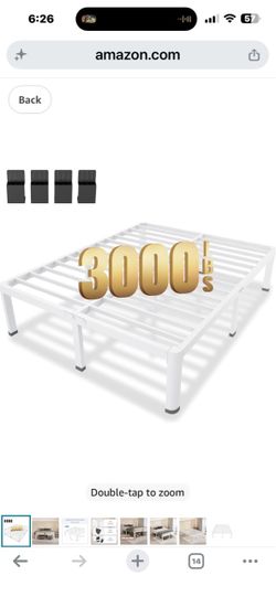 MAF 14 Inch Queen Metal Platform Bed Frame White with Round Corner Legs Mattress Baffle, 3000 LBS Heavy Duty Steel Slat Support, Noise Free, No Box Sp