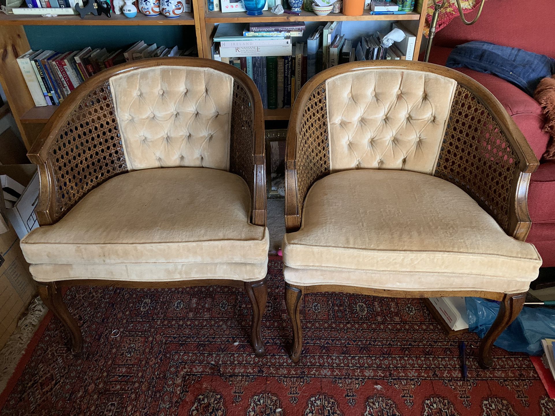 MCM Vintage Cane Barrel Chairs- Pair