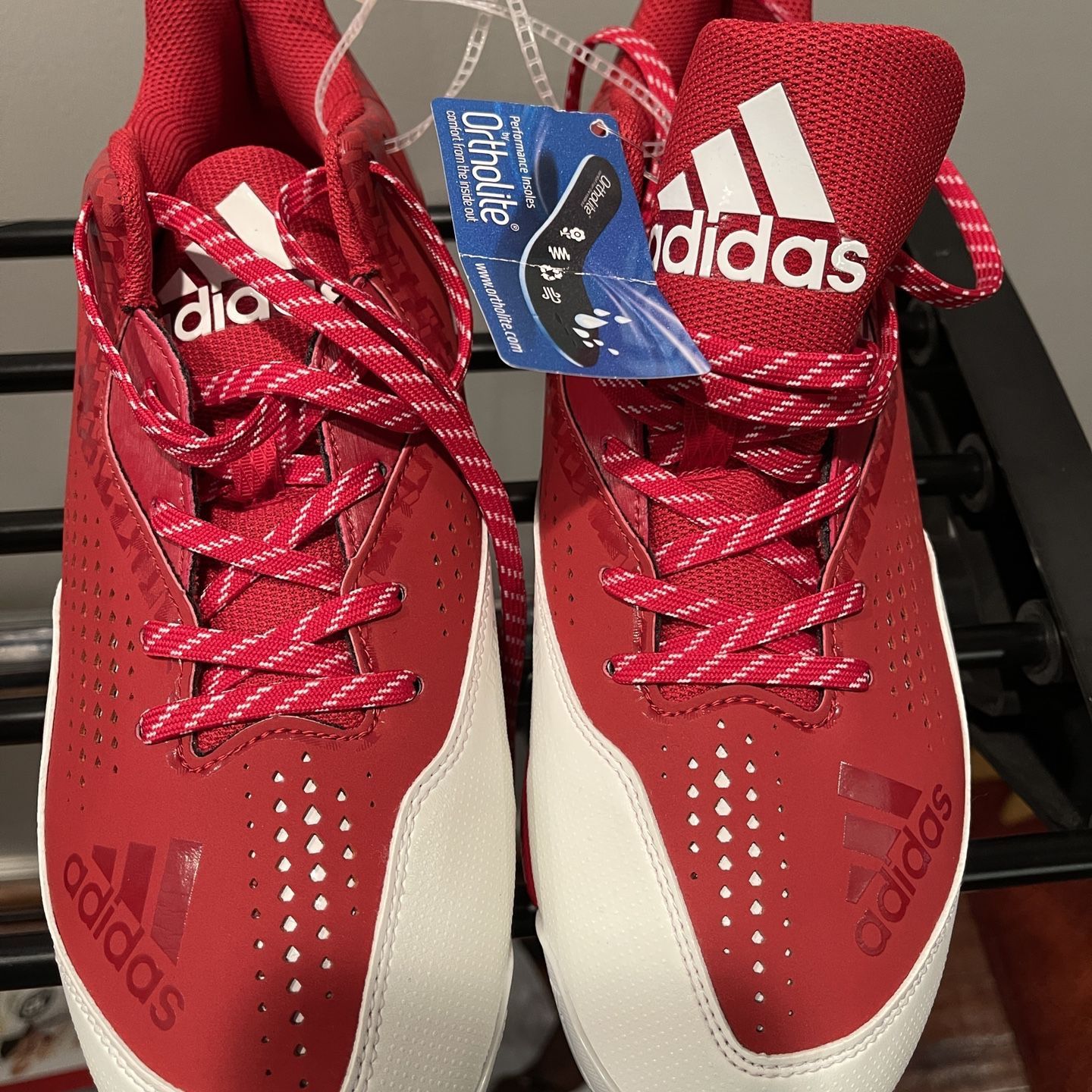 Adidas Mens Shoes | Poweralley 4 Baseball Cleats, Power Red/White/Silver 10.5M