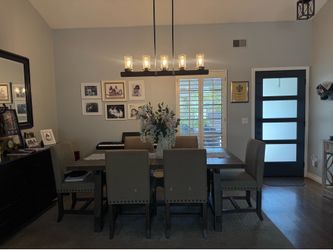Wood Rectangular 76-96”  Extendable Dining Table with 6 Chairs