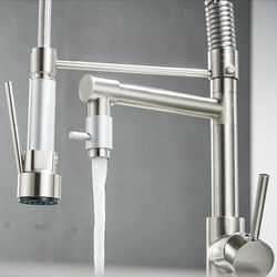 Commercial Kitchen Sink Faucet Pull Down Sprayer Twin Head Mixer Stainless Steel 