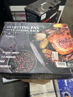 [169].  Nonstick Turkey Roasting Pan with Rack, 17 × 13 Inch Turkey Pan, large roaster pan for Meat & Vegetable, (Silver)