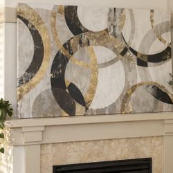 Large Modern Abstract Wall Art 48x32 Gold Gray Canvas - New/Open Box