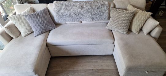 Beige Fabric U-Shape Sectional Sofa