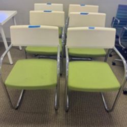 KNOLL MOMENT ARMCHAIR IN WHITE WITH LIME GREEN UPHOLSTERED SEAT